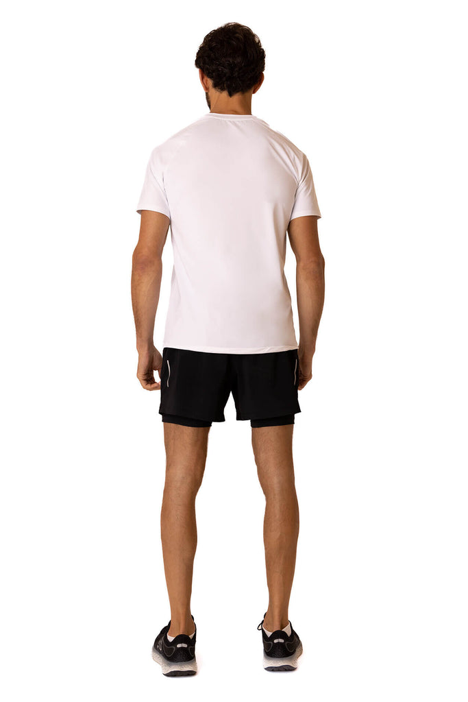 Image of the back of the mens atlantic t shirt from belu life. Loose fitting mens fitness t shirt 